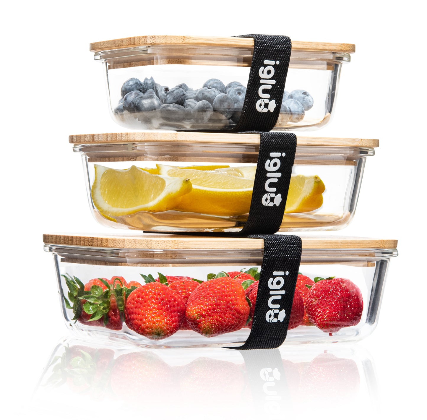 Glass Containers with Bamboo Lids - Assorted sizes - 3 PACK