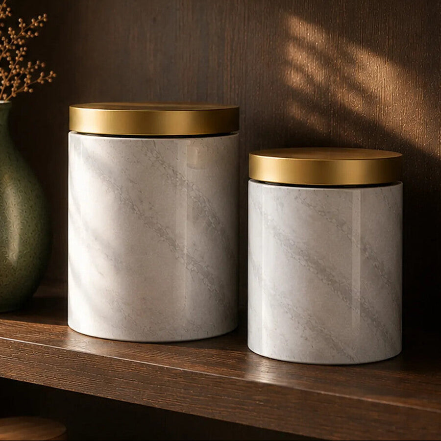 Easton 5 Piece Kitchen Storage Set In Marble Effect