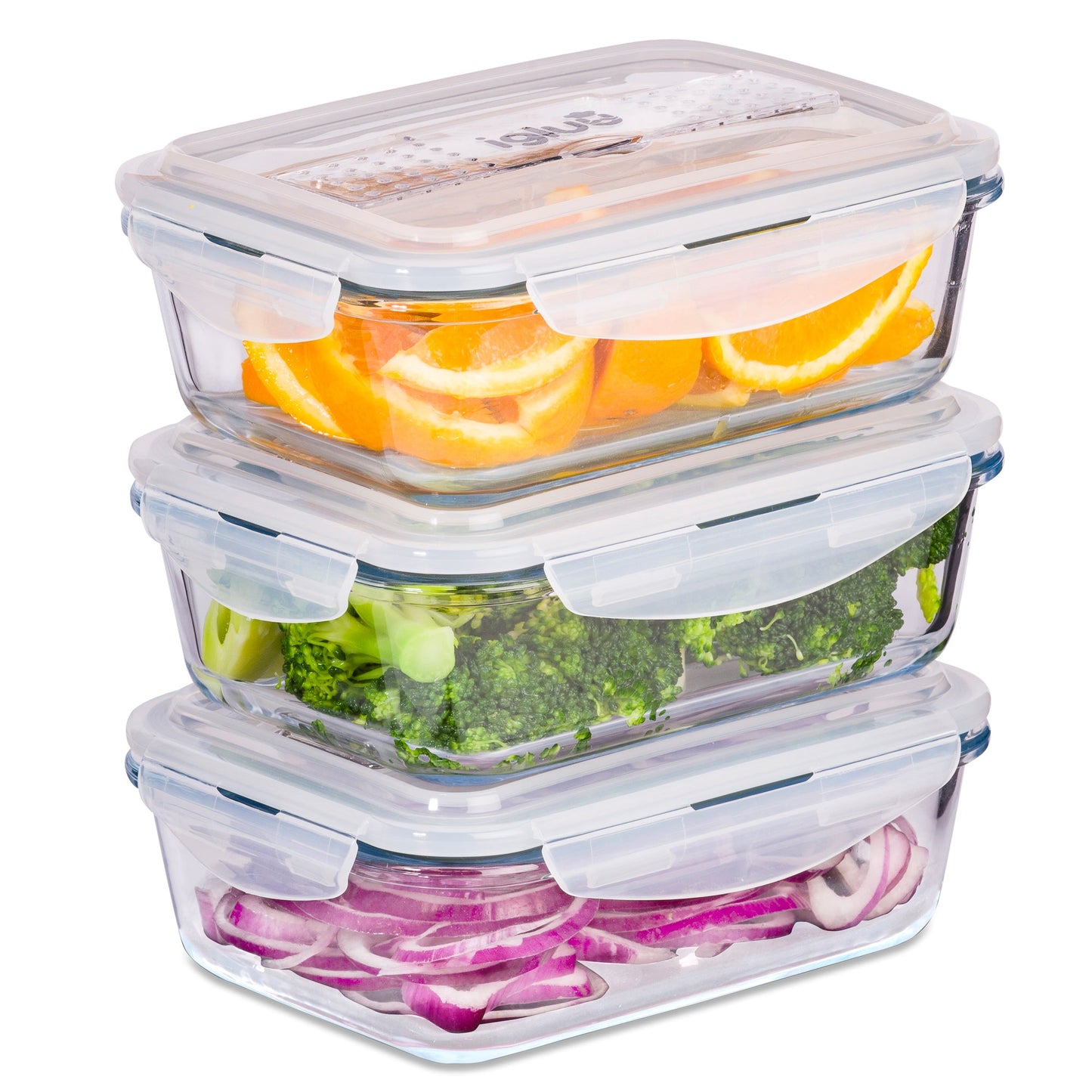 Glass Containers with Cutlery Lid - 1050 ml - 3 PACK